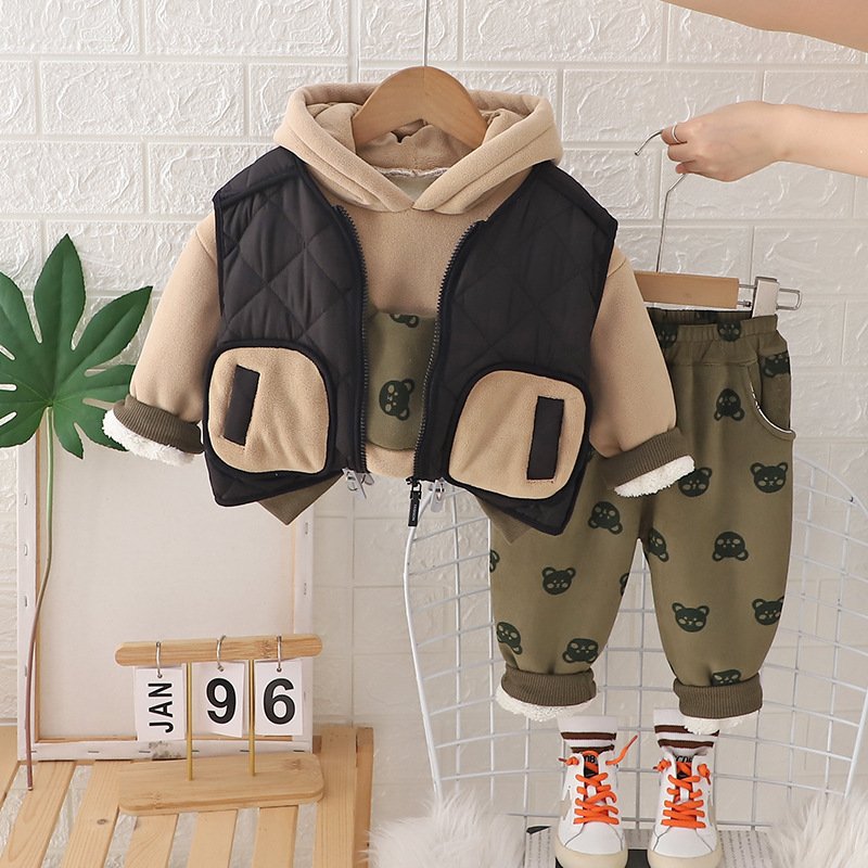 2024 Kids Stylish Winter Autumn 3pcs Suits Cotton Thickening Fashion Baby Boys Casual Clothing Sets