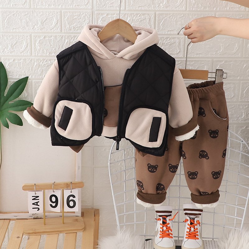 2024 Kids Stylish Winter Autumn 3pcs Suits Cotton Thickening Fashion Baby Boys Casual Clothing Sets