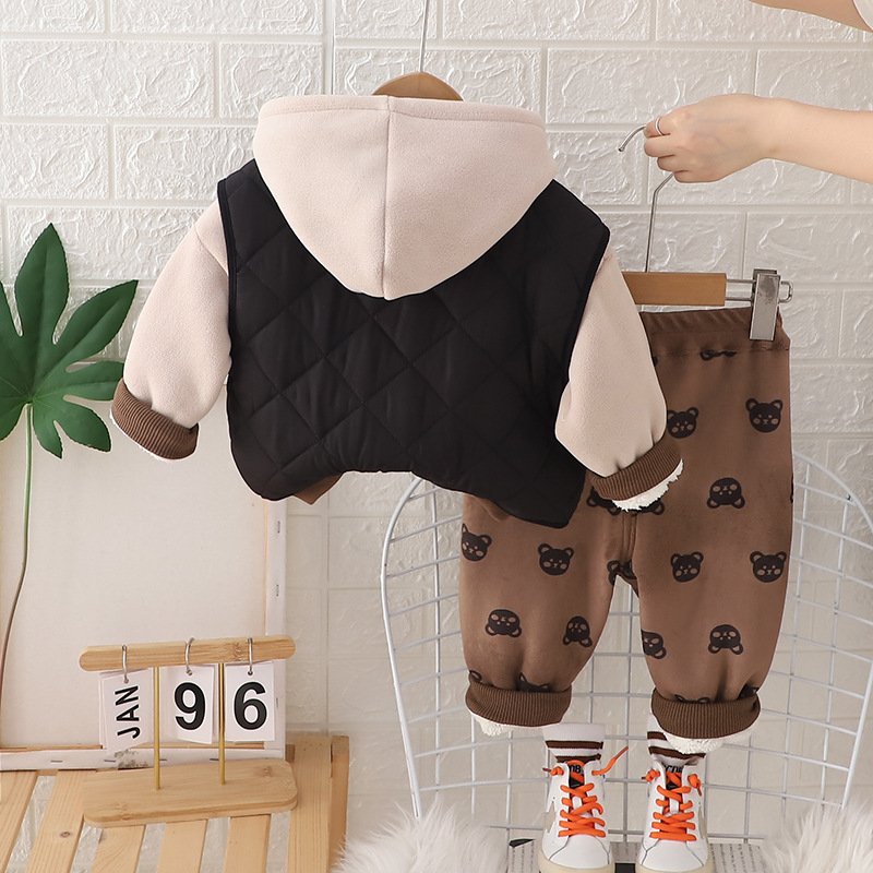 2024 Kids Stylish Winter Autumn 3pcs Suits Cotton Thickening Fashion Baby Boys Casual Clothing Sets