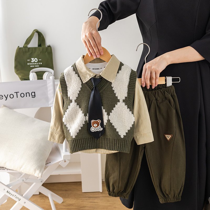 High Quality Korean Preppy Style Girls Clothing Set 3pcs Spring Autumn Casual Style Includes Solid Shirt Sweater Vest Pants Wear