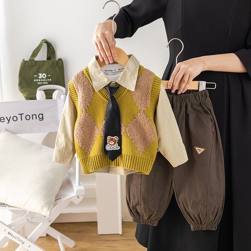 High Quality Korean Preppy Style Girls Clothing Set 3pcs Spring Autumn Casual Style Includes Solid Shirt Sweater Vest Pants Wear