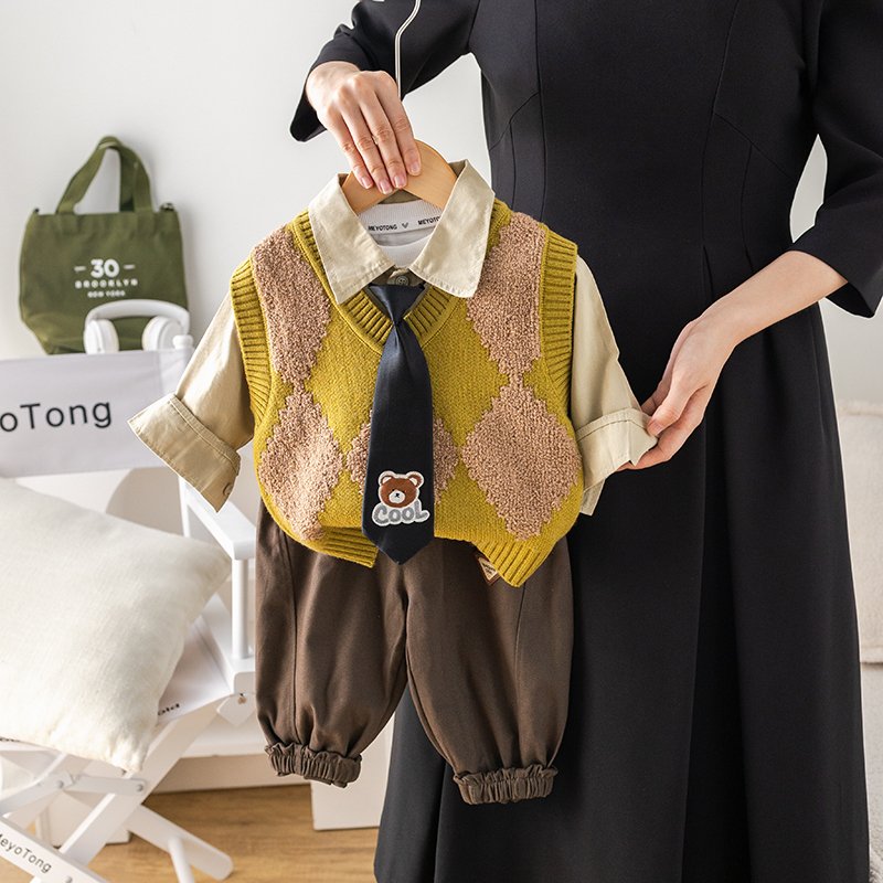 High Quality Korean Preppy Style Girls Clothing Set 3pcs Spring Autumn Casual Style Includes Solid Shirt Sweater Vest Pants Wear
