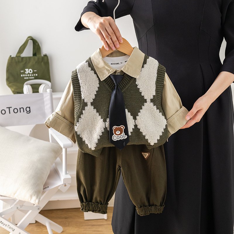 High Quality Korean Preppy Style Girls Clothing Set 3pcs Spring Autumn Casual Style Includes Solid Shirt Sweater Vest Pants Wear