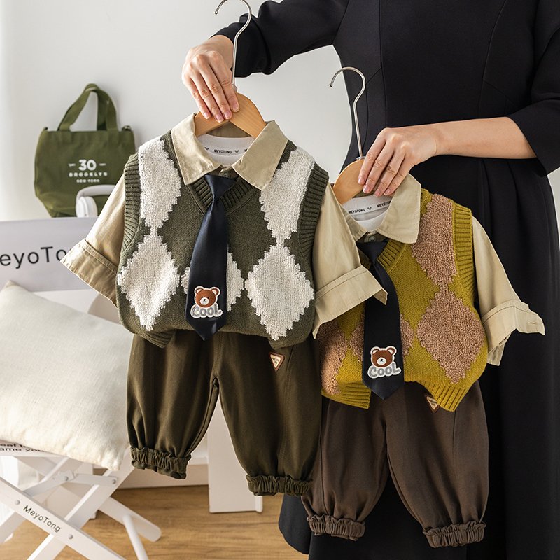 High Quality Korean Preppy Style Girls Clothing Set 3pcs Spring Autumn Casual Style Includes Solid Shirt Sweater Vest Pants Wear