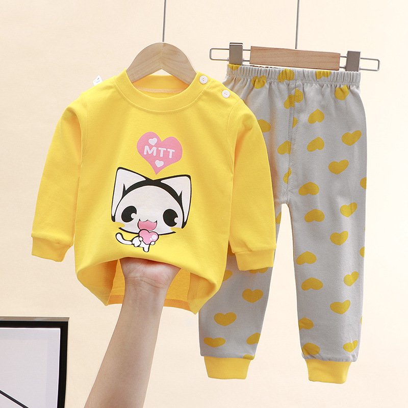 Autumn winter children pyjamas clothing sets cartoon printed boy girl sleepwear baby lounge wear 100% cotton kids pajamas set