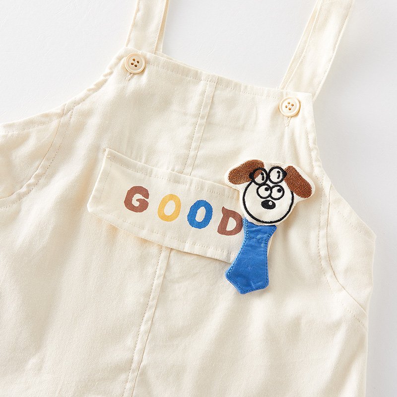 New Style Casual Summer Clothing Set for Toddler Boys Short Sleeve Cartoon T-Shirt Top and Overalls Pants 2-Piece Kids' Outfit