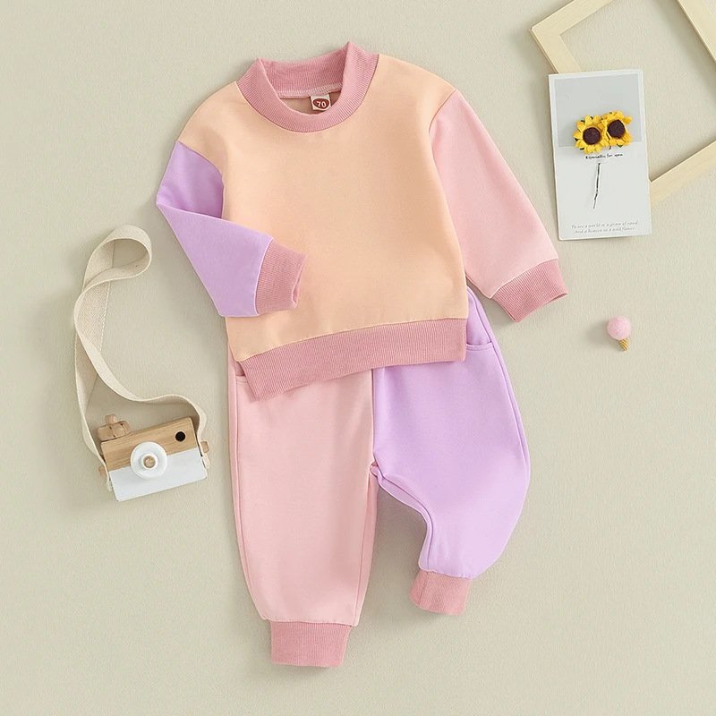 Spring and autumn baby boy clothing set colorblock sweatshirt long sleeve kids clothes fashion style casual soft baby suit
