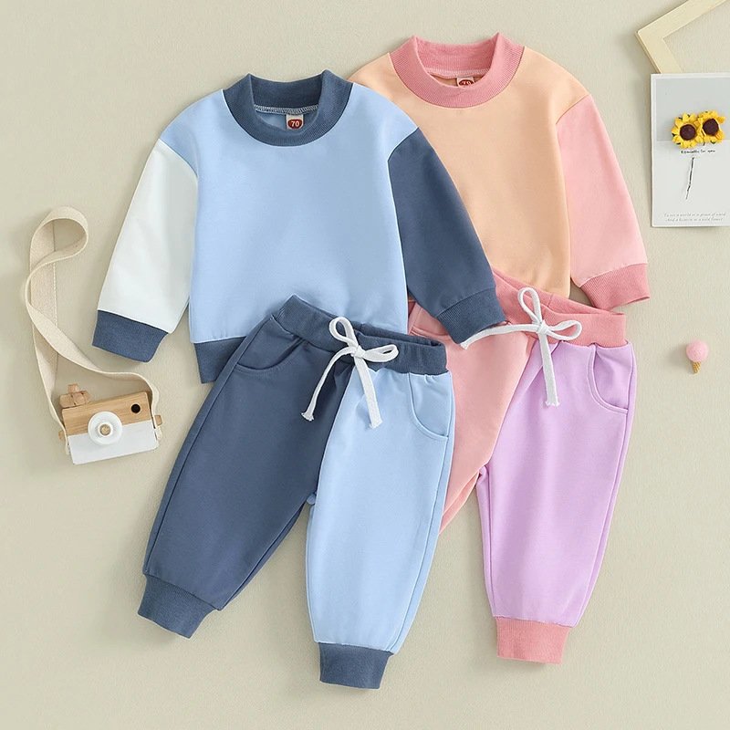 Spring and autumn baby boy clothing set colorblock sweatshirt long sleeve kids clothes fashion style casual soft baby suit