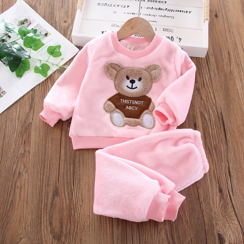 Autumn Winter Flannel Pajamas Newborn Clothes Baby Boy Clothes Set For Girls Clothing Toddler Plush Suit Casual Kids Homewear