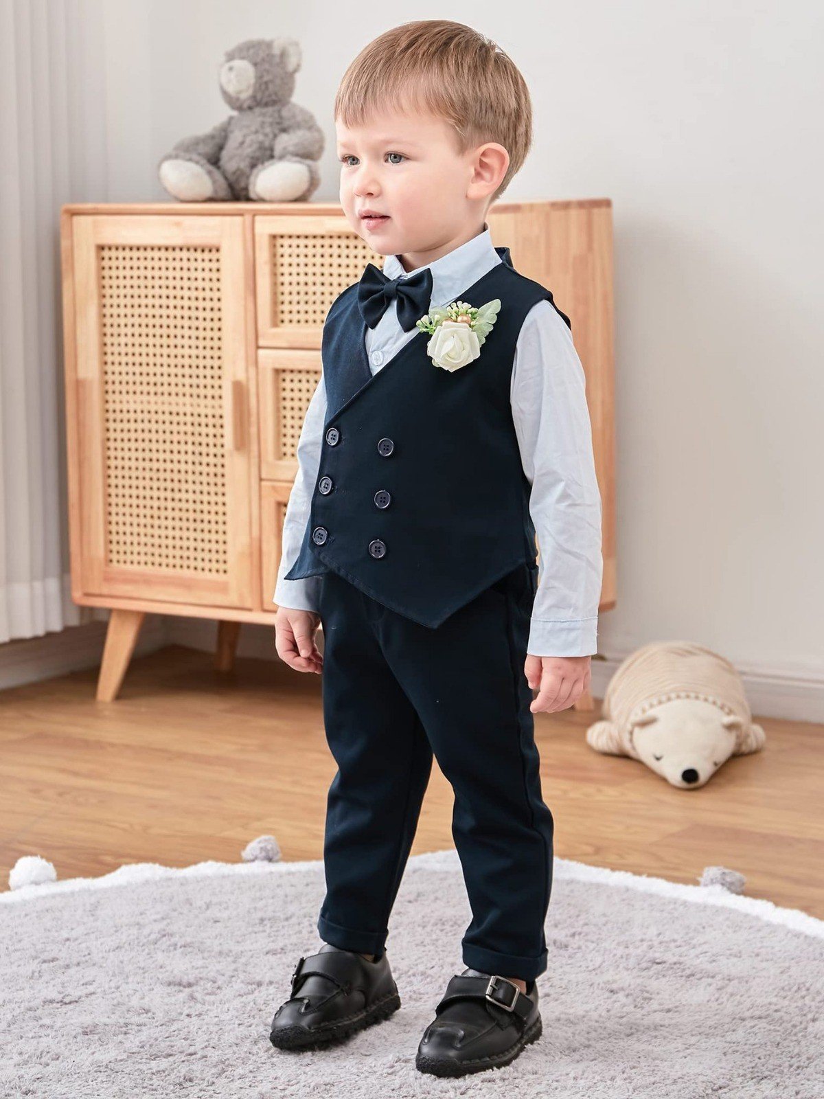 2024 Children's vest set spring new flower child wedding dress baby's first birthday suit boy clothes