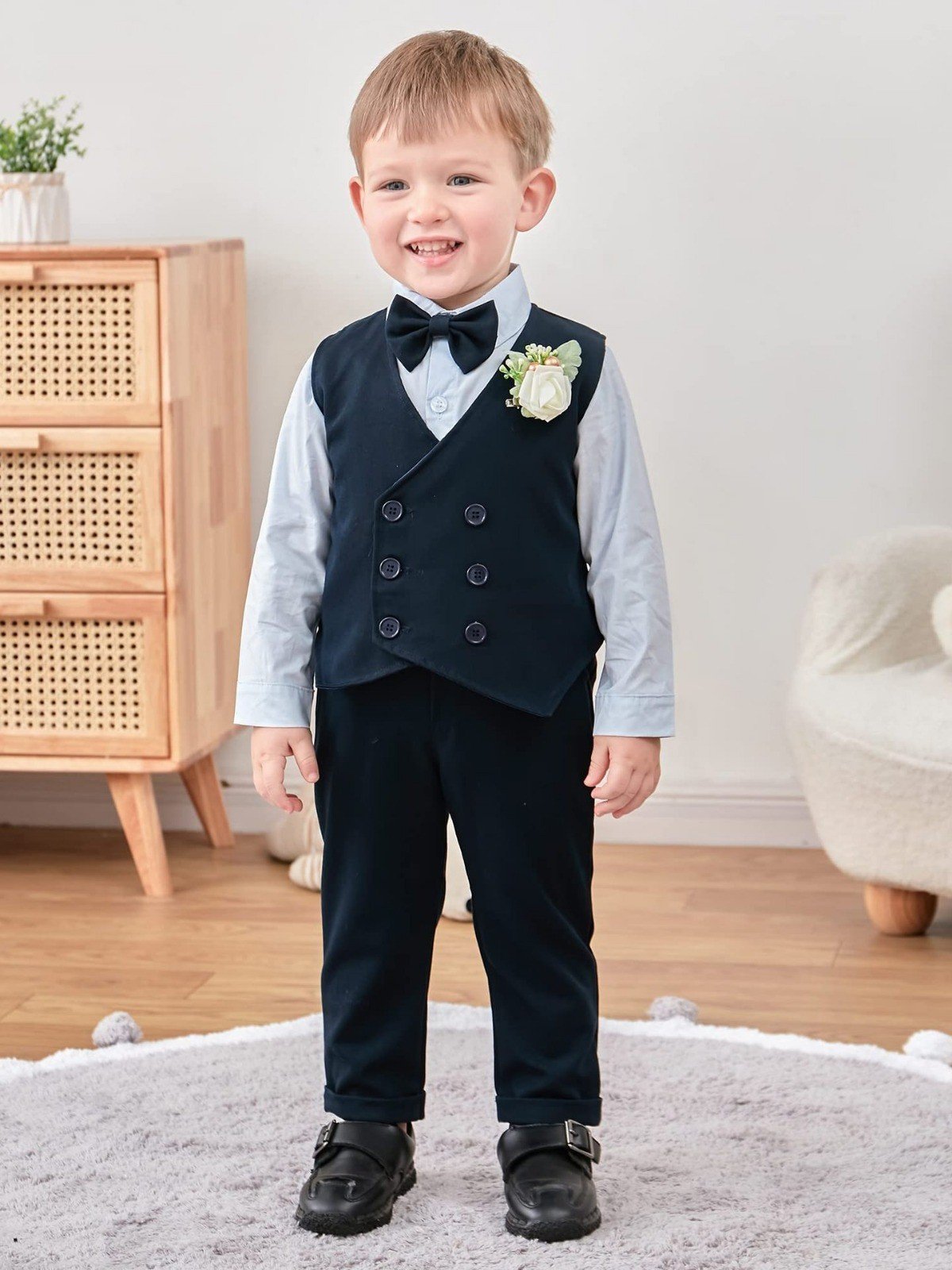 2024 Children's vest set spring new flower child wedding dress baby's first birthday suit boy clothes