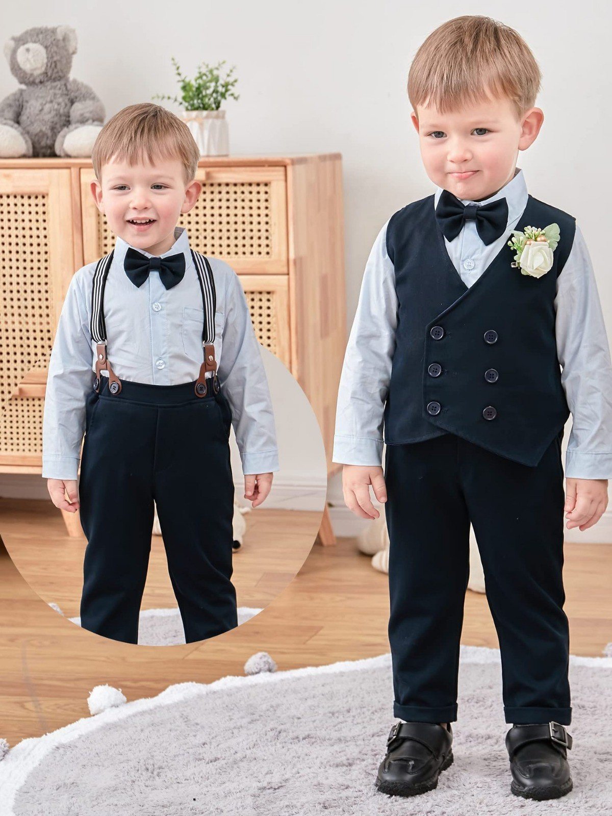 2024 Children's vest set spring new flower child wedding dress baby's first birthday suit boy clothes