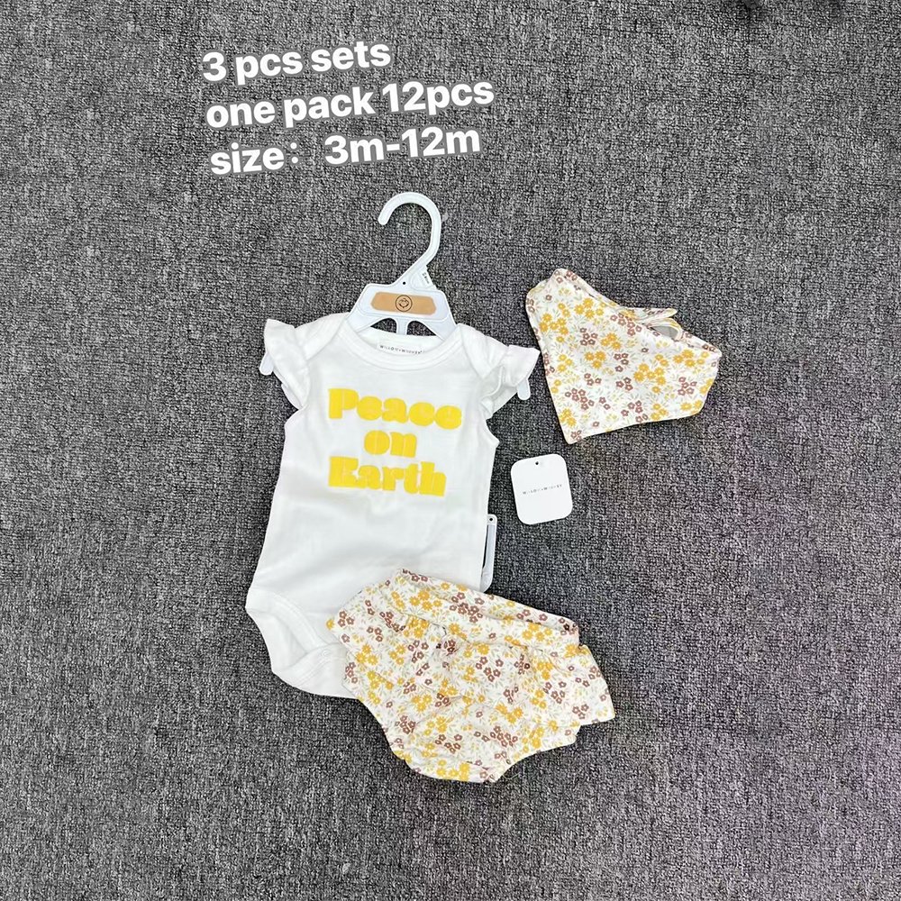 0-12m Infant Girls And Boys 3pcs Set Bibs+Bodysuits+Shorts Cartoon Printing Newborn Clothes Set Toddler Clothes Set