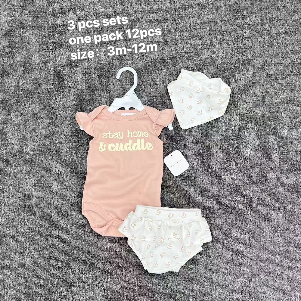 0-12m Infant Girls And Boys 3pcs Set Bibs+Bodysuits+Shorts Cartoon Printing Newborn Clothes Set Toddler Clothes Set