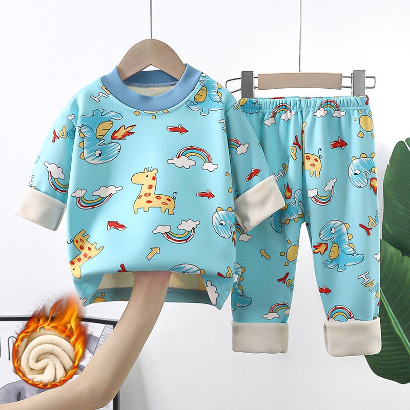 Children's thermal underwear set for boys, middle-aged and girls, plus velvet and thickened pajamas for 0-14 years old