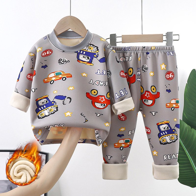 Children's thermal underwear set for boys, middle-aged and girls, plus velvet and thickened pajamas for 0-14 years old