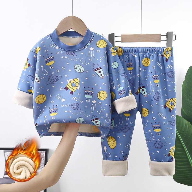 Children's thermal underwear set for boys, middle-aged and girls, plus velvet and thickened pajamas for 0-14 years old