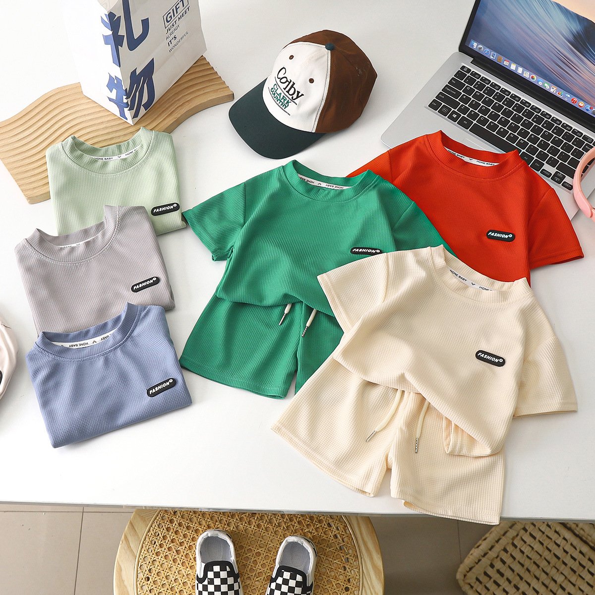 New Summer Children's Casual and Comfortable Waffle Set