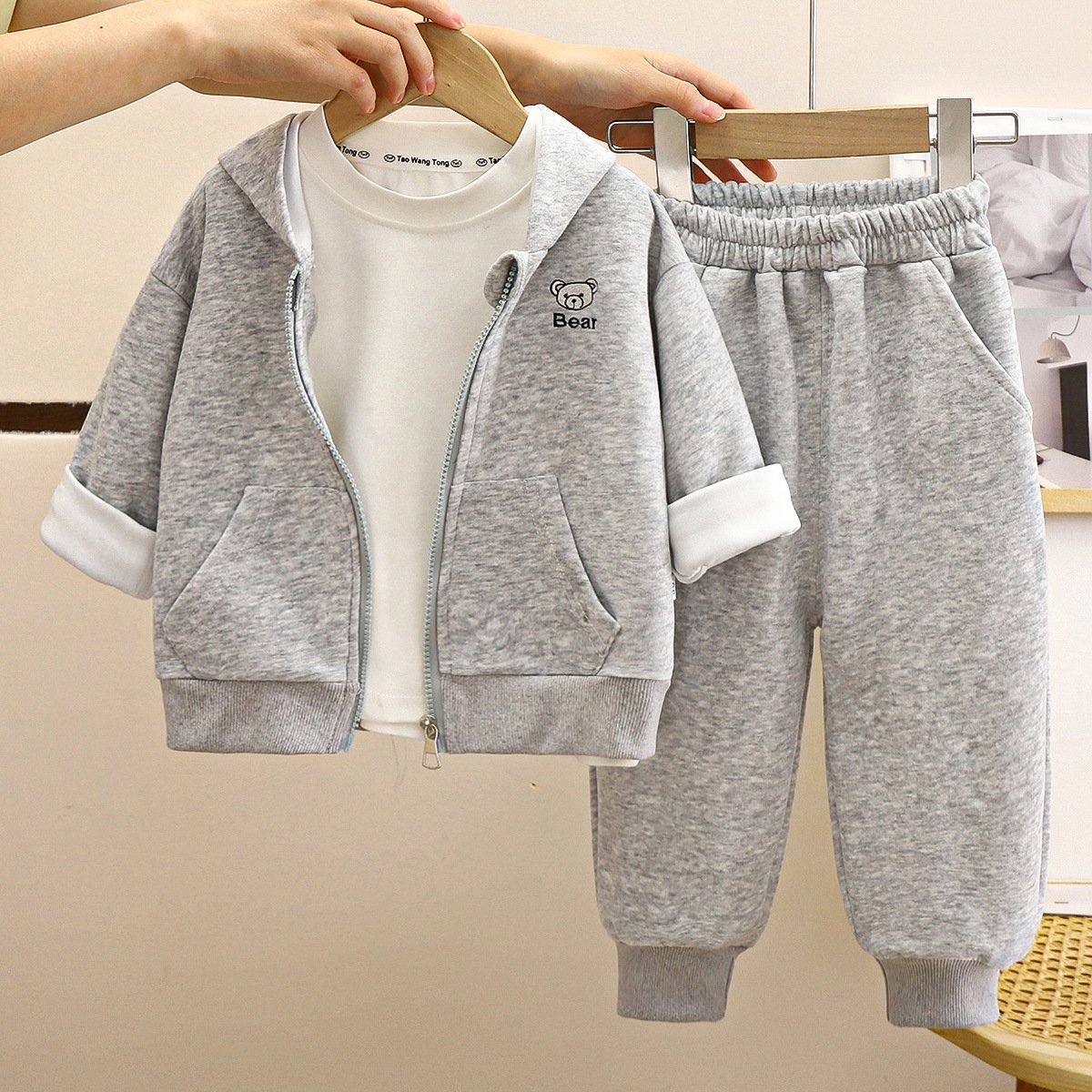 Children's hoodie set fall new 1-10 years old hooded boys zip-up cardigan girls' sportswear