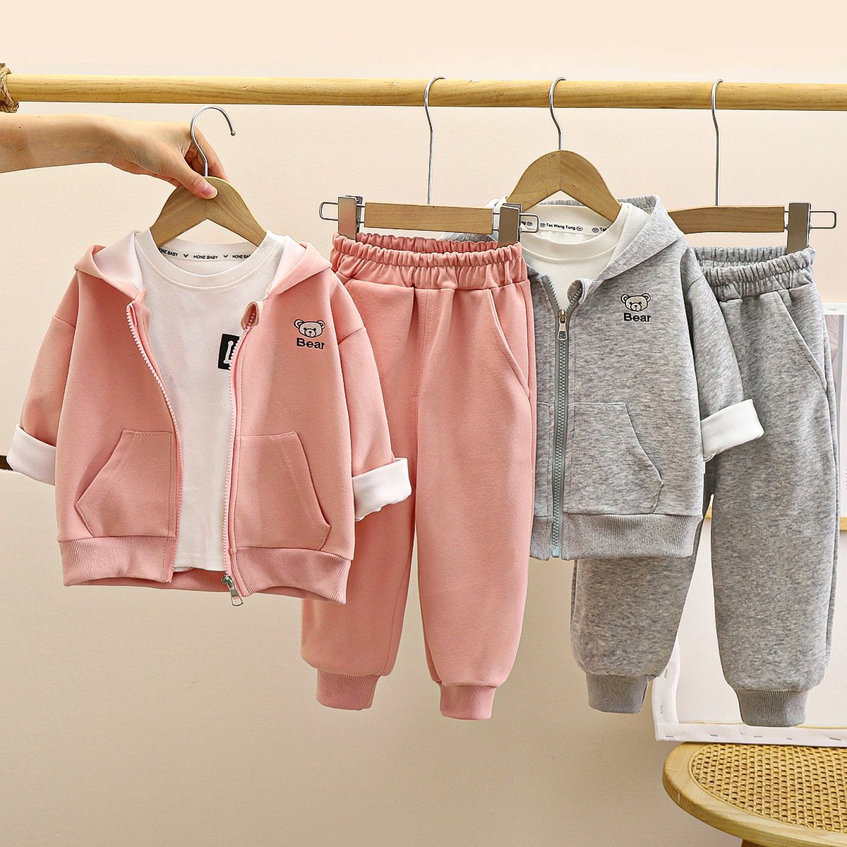 Children's hoodie set fall new 1-10 years old hooded boys zip-up cardigan girls' sportswear