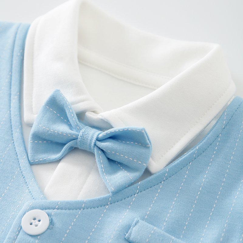 Light color gentleman style 100%cotton long sleeve with bow tie pajama Baby boys Romper