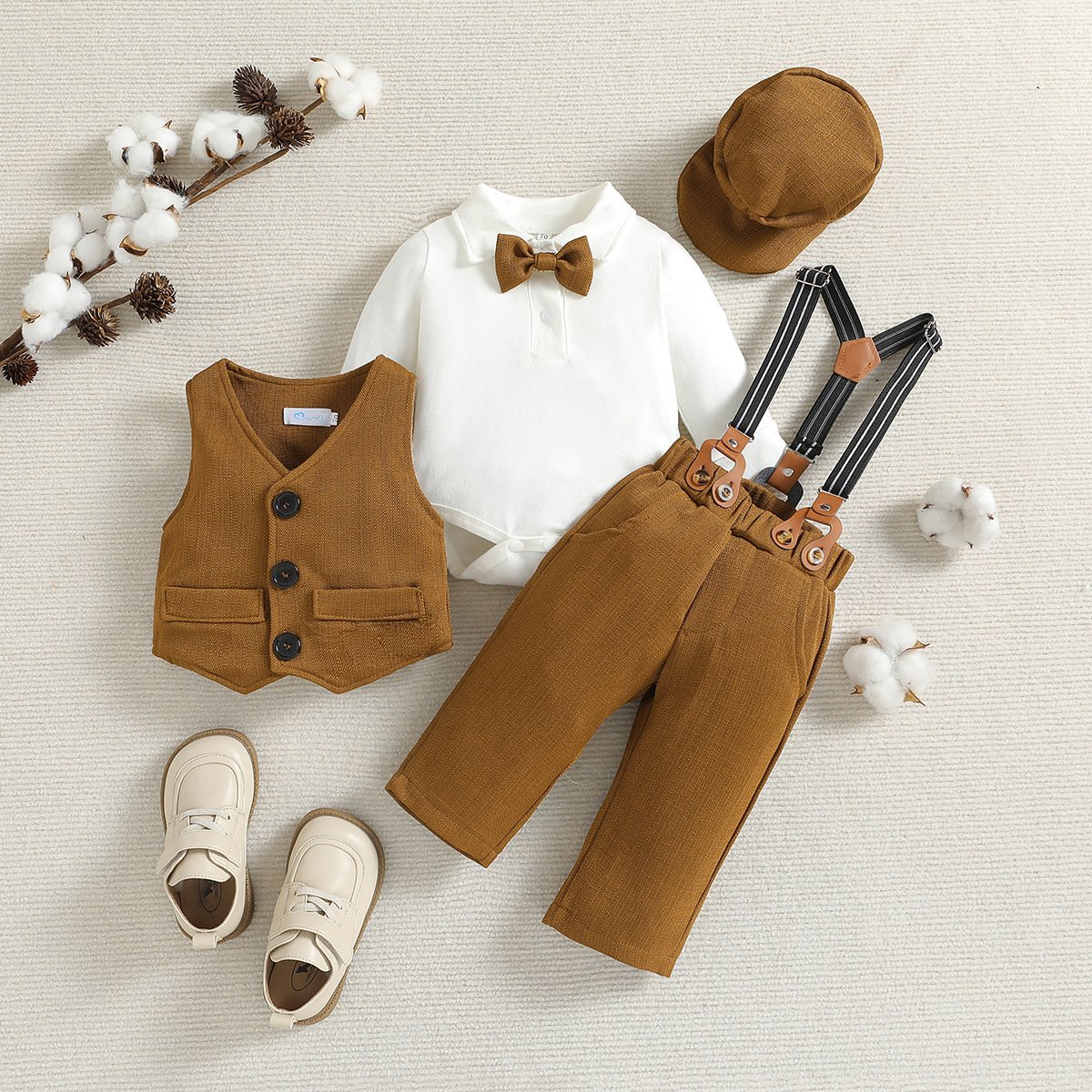 Kids Boys Gentlemen Clothing Sets Newborn Boys Dot Romper Vest Pants Hat 4pcs Birthday Party Clothing Set