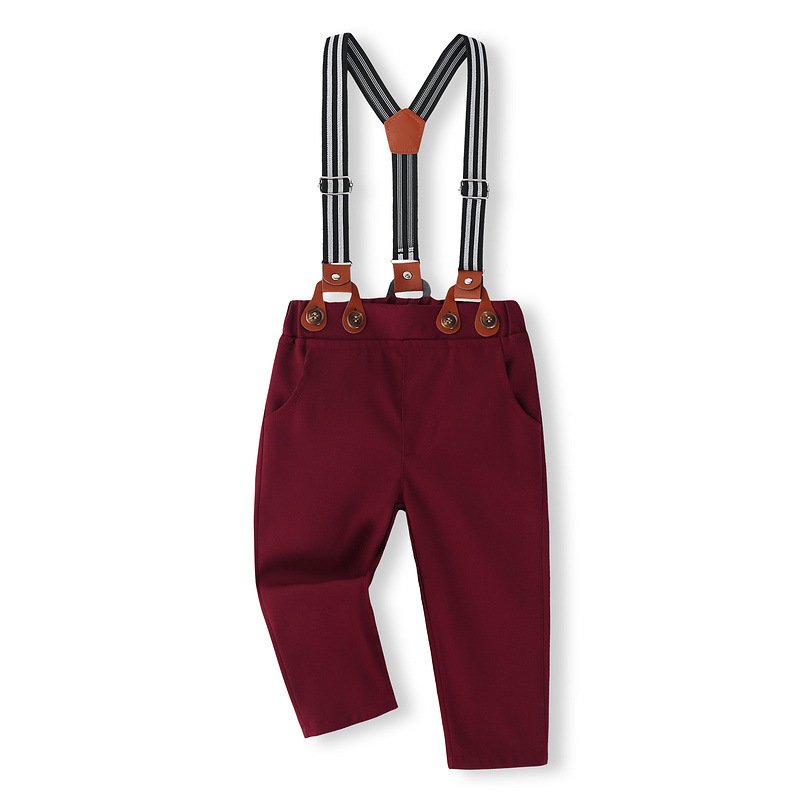 Wholesale Boy's Christmas Clothes Suspenders Suit Baby Long Sleeve Shirt Bow Tie Gentlemen's Party Clothing Sets