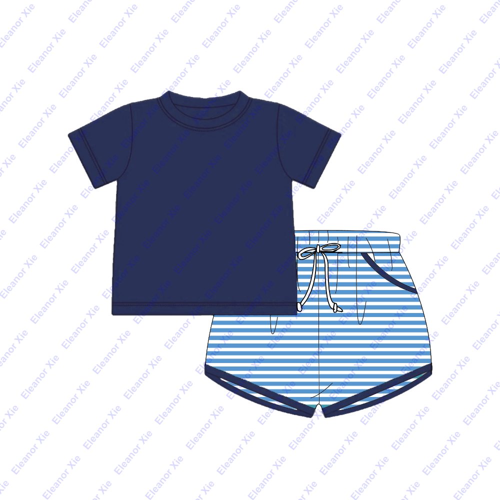 2025 custom knitting 95%cotton children boys short set short sleeve summer monogram toddler boy clothing sets