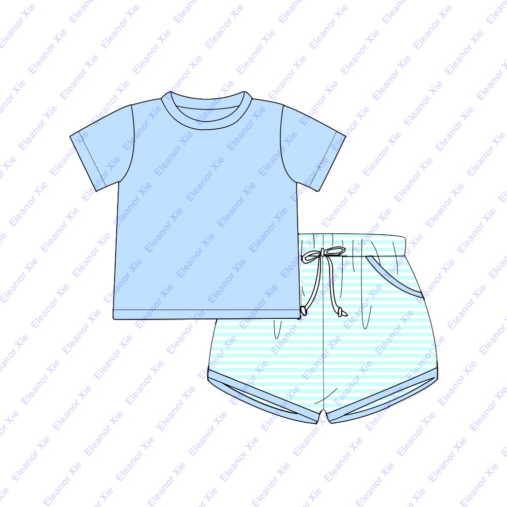 2025 custom knitting 95%cotton children boys short set short sleeve summer monogram toddler boy clothing sets