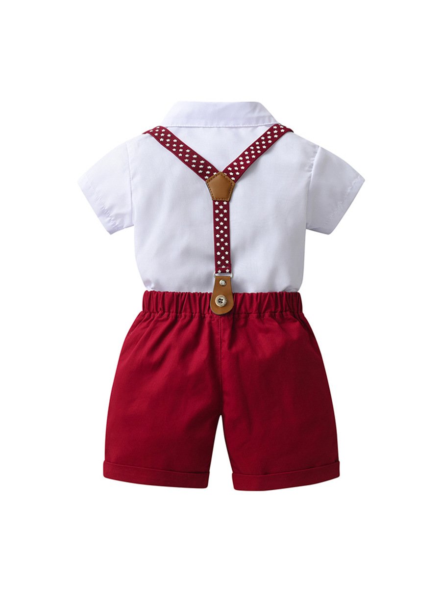 Summer kids boys clothing set short sleeve suit gentleman shirt and suspender trousers 2 pieces set baby boys