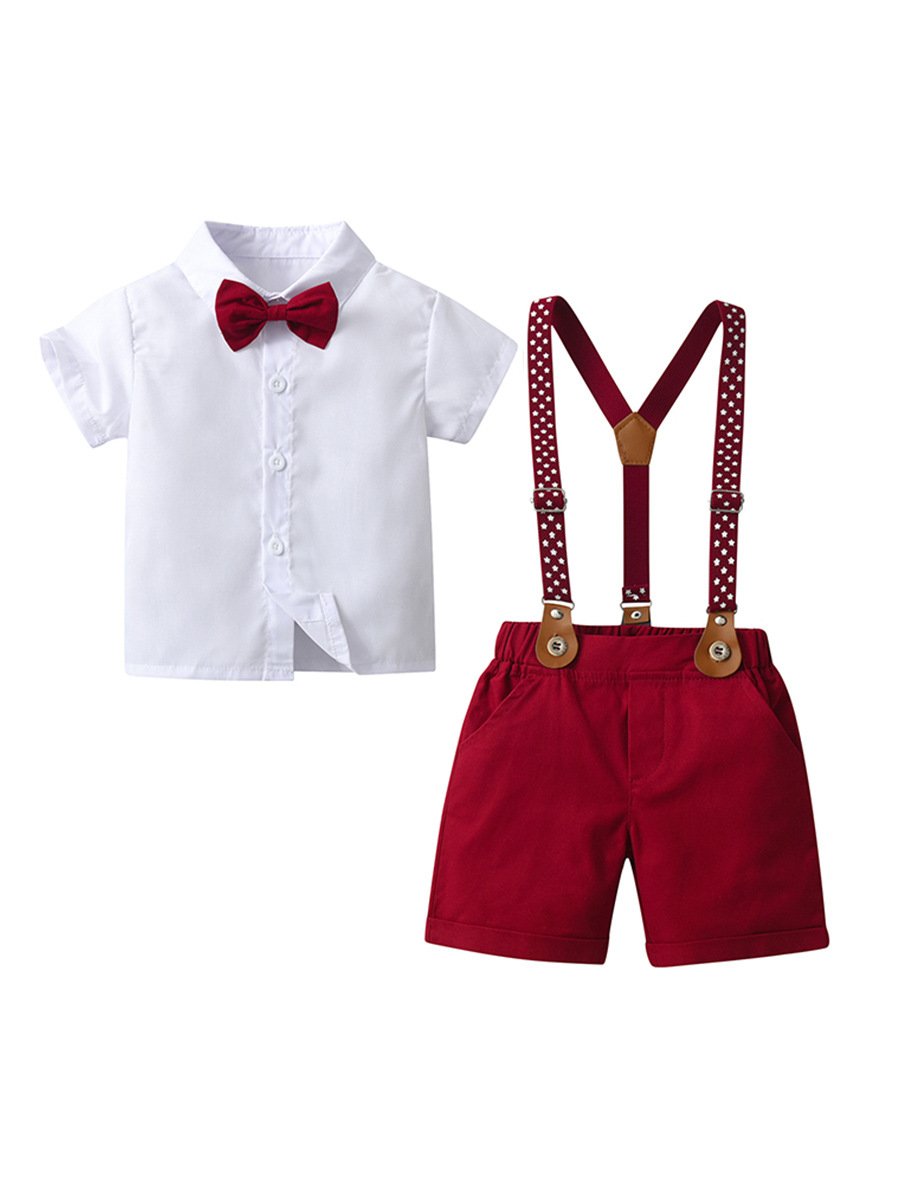 Summer kids boys clothing set short sleeve suit gentleman shirt and suspender trousers 2 pieces set baby boys