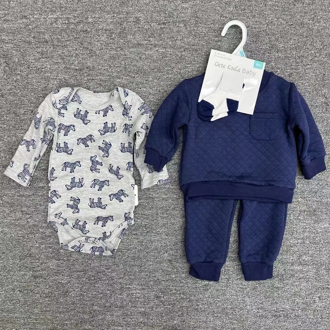 Cute Cartoon Printing Baby 4pcs Clothes Suit Autumn Winter Good Quality Overall Top+Trousers+ Socks+Romper For New Born Baby