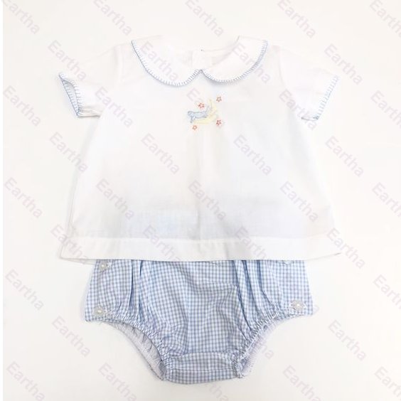 monogram summer woven Peter Pan Bloomer Sets two pieces kids outfits baby boys clothing sets