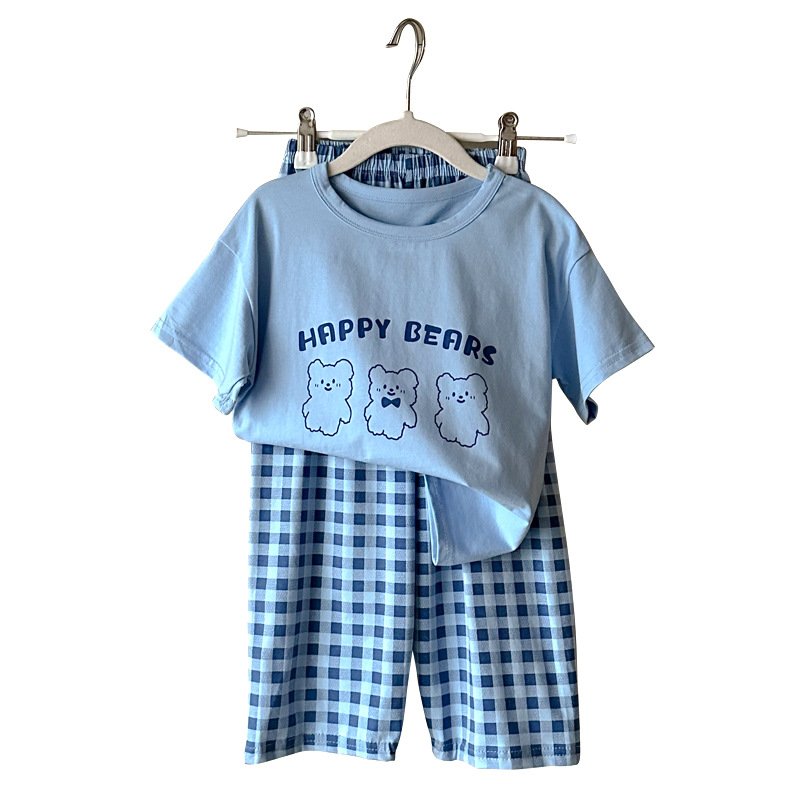 Cartoon Summer Kids Pajamas Sets Short Sleeves T-shirt Long Pants Girls Clothes Sets Boys Sleepwear Suit