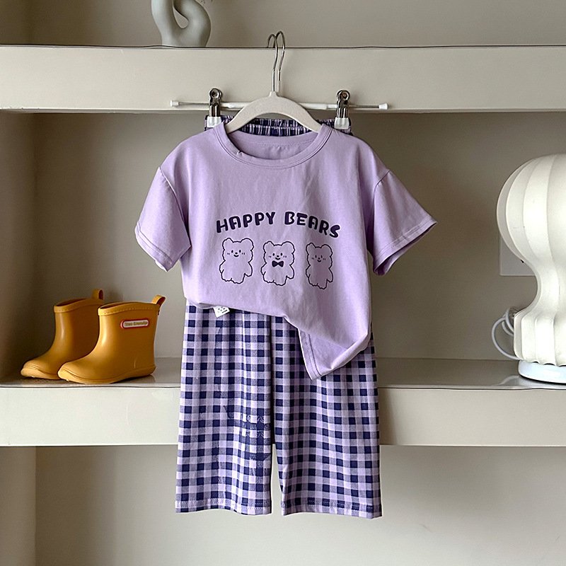 Cartoon Summer Kids Pajamas Sets Short Sleeves T-shirt Long Pants Girls Clothes Sets Boys Sleepwear Suit
