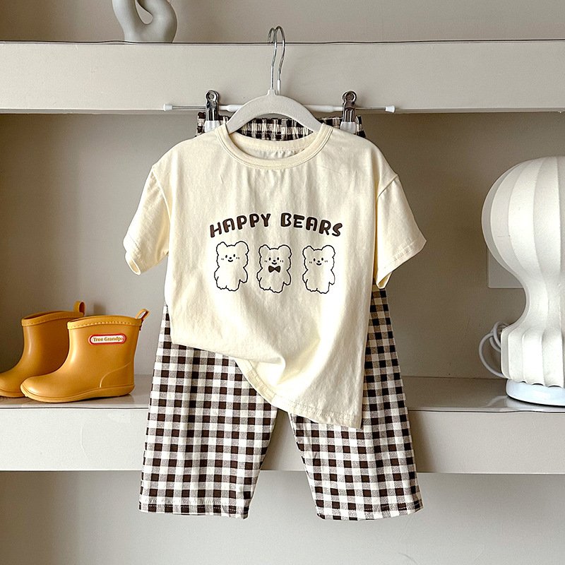 Cartoon Summer Kids Pajamas Sets Short Sleeves T-shirt Long Pants Girls Clothes Sets Boys Sleepwear Suit