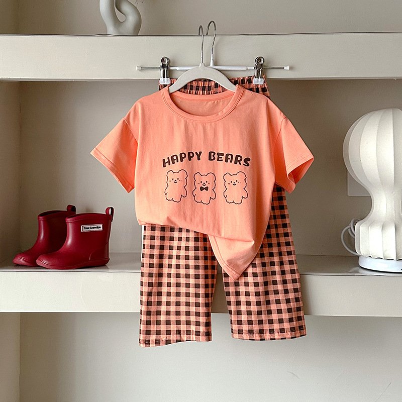 Cartoon Summer Kids Pajamas Sets Short Sleeves T-shirt Long Pants Girls Clothes Sets Boys Sleepwear Suit