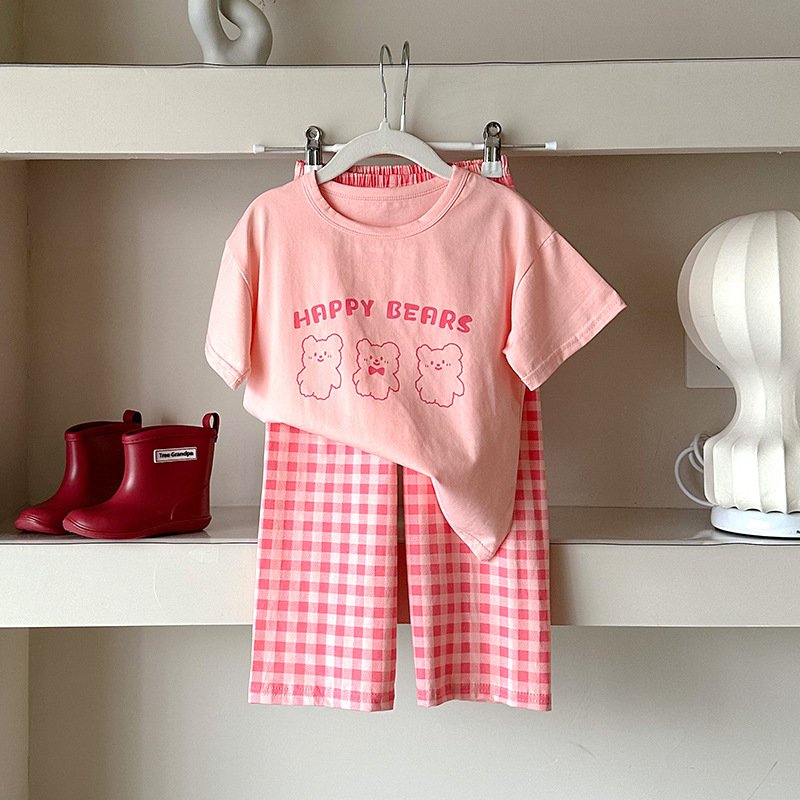 Cartoon Summer Kids Pajamas Sets Short Sleeves T-shirt Long Pants Girls Clothes Sets Boys Sleepwear Suit