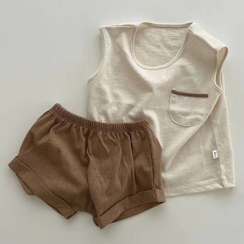 Summer hot wholesale sleeveless vest simple multi-color custom children's short suit boy clothing sets