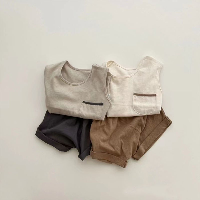 Summer hot wholesale sleeveless vest simple multi-color custom children's short suit boy clothing sets