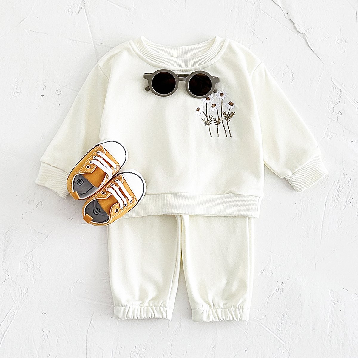 Baby Newborn Autumn Long Sleeve Clothes Set Infant Chamomile Embroidery Hoodie Casual Clothes 1-3Years