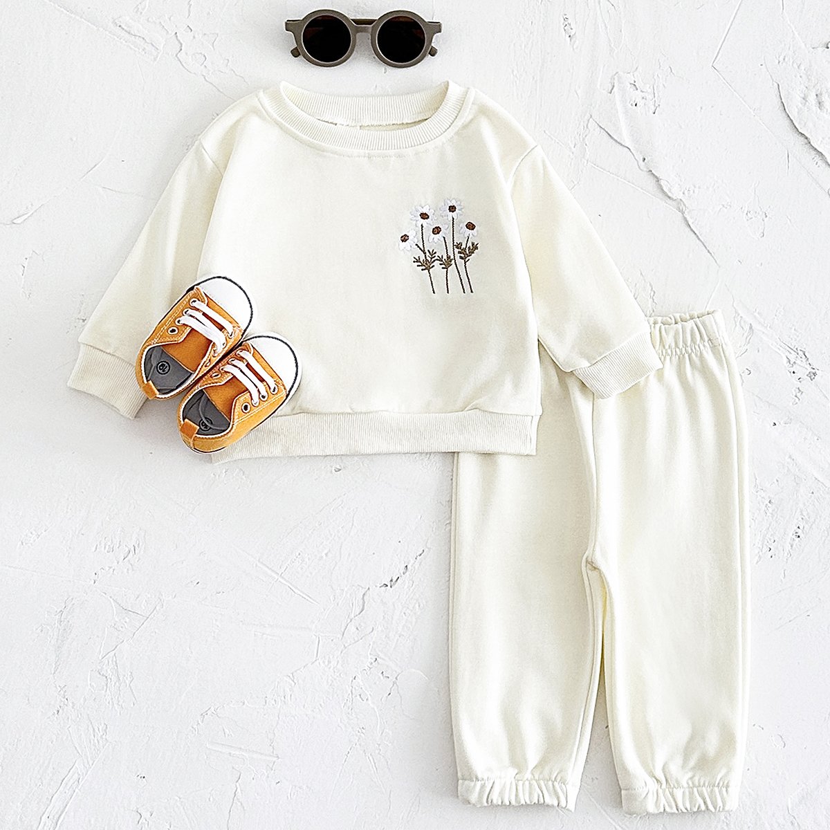 Baby Newborn Autumn Long Sleeve Clothes Set Infant Chamomile Embroidery Hoodie Casual Clothes 1-3Years
