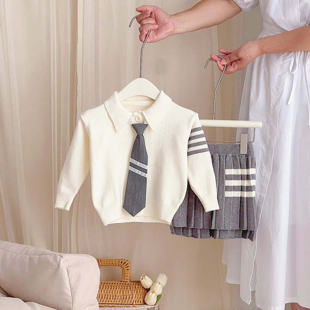 Girl's clothing Dress 3 years preppy pastel Girls Sweaters knitted set short skirt two-piece set with tie Girls clothing