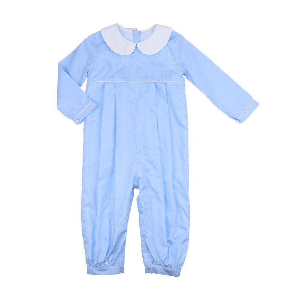 Monogrammed light blue woven 100%cotton children boys pants set winter long sleeve collared babies toddler boy clothing sets