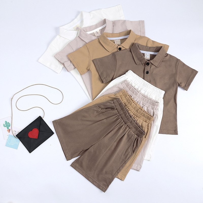 custom Children's lapel short sleeve two piece set polo shirt shorts suit boys casual wear