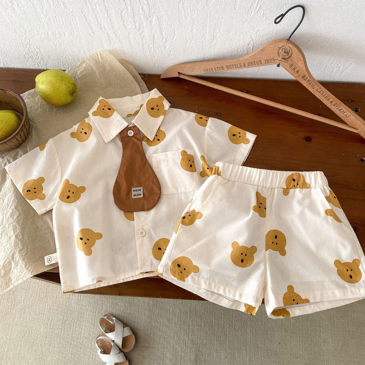 Summer cute boy children clothing set bear suit kids clothes outfit baby boys cartoon T-shirt and shorts two-piece set