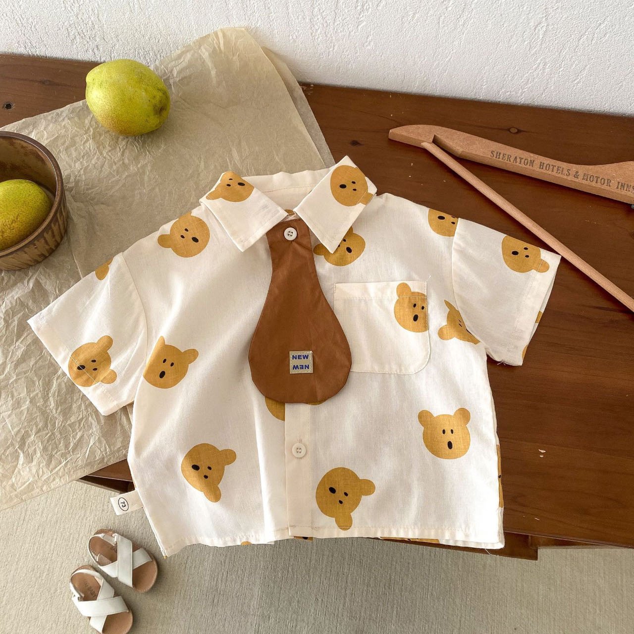 Summer cute boy children clothing set bear suit kids clothes outfit baby boys cartoon T-shirt and shorts two-piece set