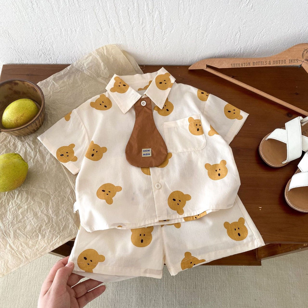 Summer cute boy children clothing set bear suit kids clothes outfit baby boys cartoon T-shirt and shorts two-piece set