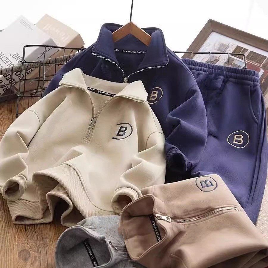New Arrival Boy Clothing Set Sports Sweatshirts Loose Cotton Spring & Fall Suit for Kids Solid Pattern