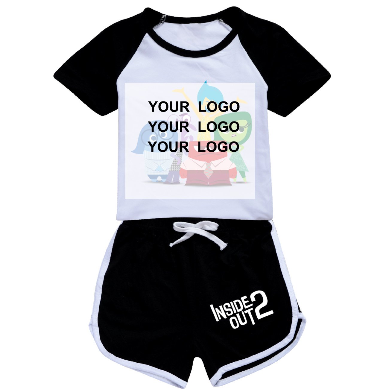 Custom Logo Children Clothing 2PCS Kids Boys Girls Summer Casual Short Sleeve Solid Color T-shirt + Pants Cartoon Clothes Sets